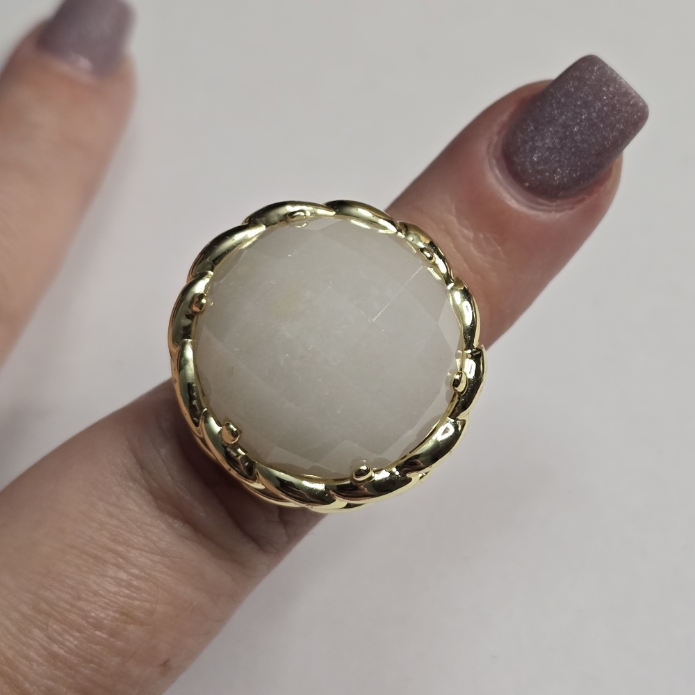Treska Huge Gold and White Statement Adjustable Size 6-8 Ring New